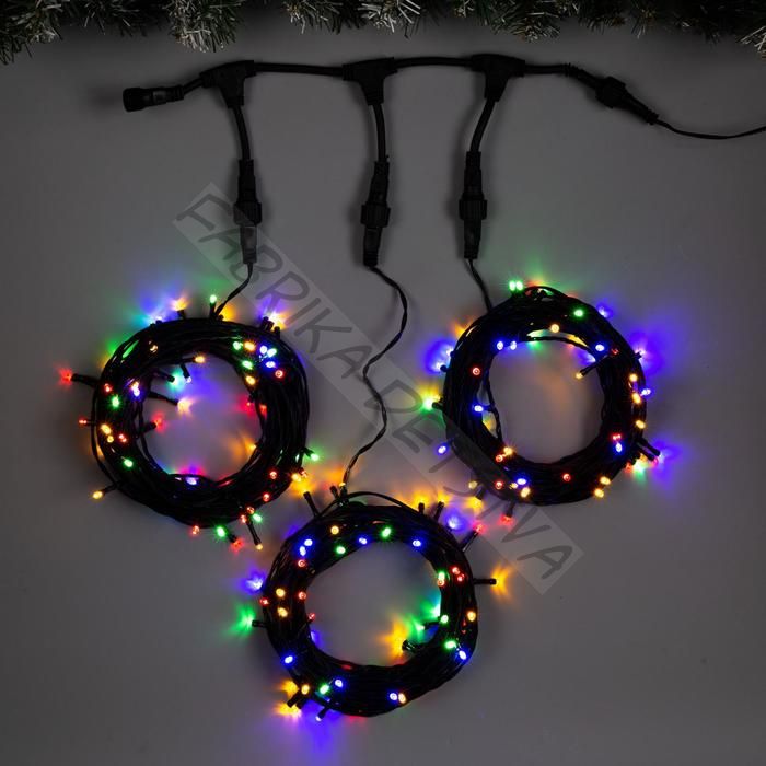 Гирлянда «Клип-лайт» 3 нити по 10 м, IP44, УМС, тёмная нить, 198 LED, свечение мульти, 8 режимов, 24 В