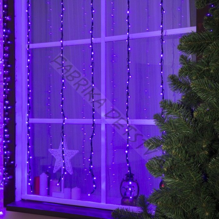 Гирлянда "Водопад" 2 х 1.5 м , IP44, тёмная нить, 400 LED, свечение фиолетовое, 8 режимов, 220 В