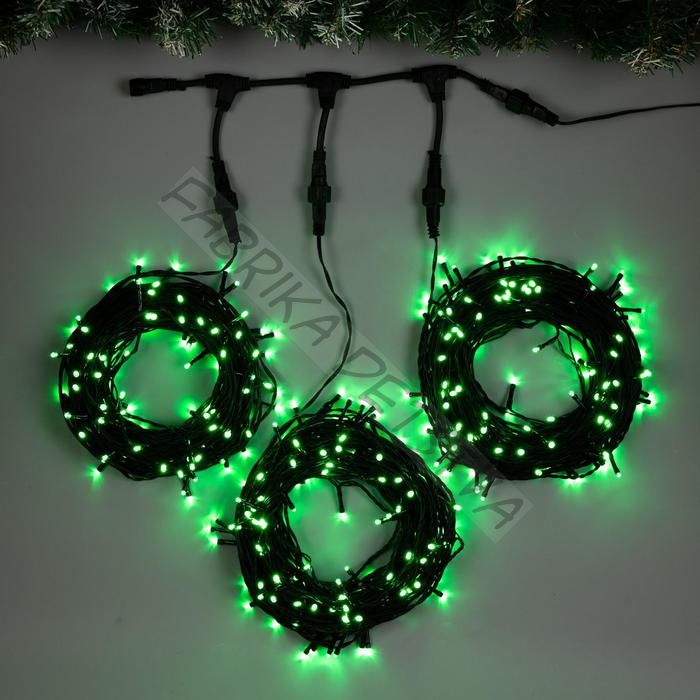 Гирлянда «Клип-лайт» 3 нити по 20 м, IP44, УМС, тёмная нить, 399 LED, свечение зелёное, 8 режимов, 24 В