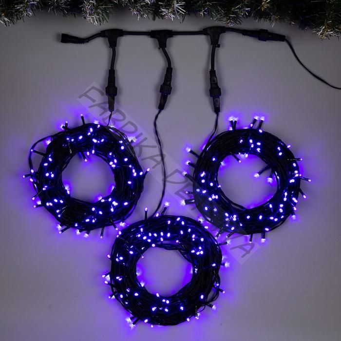 Гирлянда «Клип-лайт» 3 нити по 20 м, IP44, УМС, тёмная нить, 399 LED, свечение фиолетовое, 8 режимов, 24 В