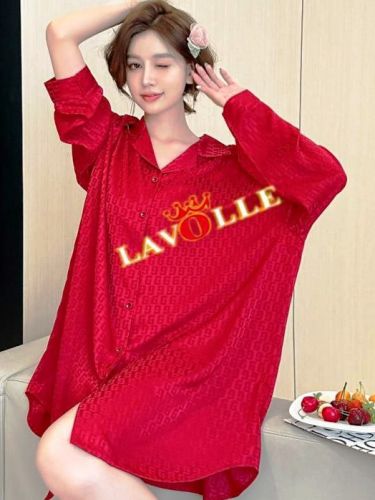 Женская шелковая рубашка длинная AIPINGNA 5203 (красный)