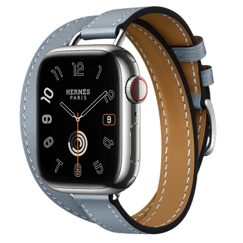 Apple Watch Series 11 Hermes 42 mm Attelage Double Tour Bleu Lin