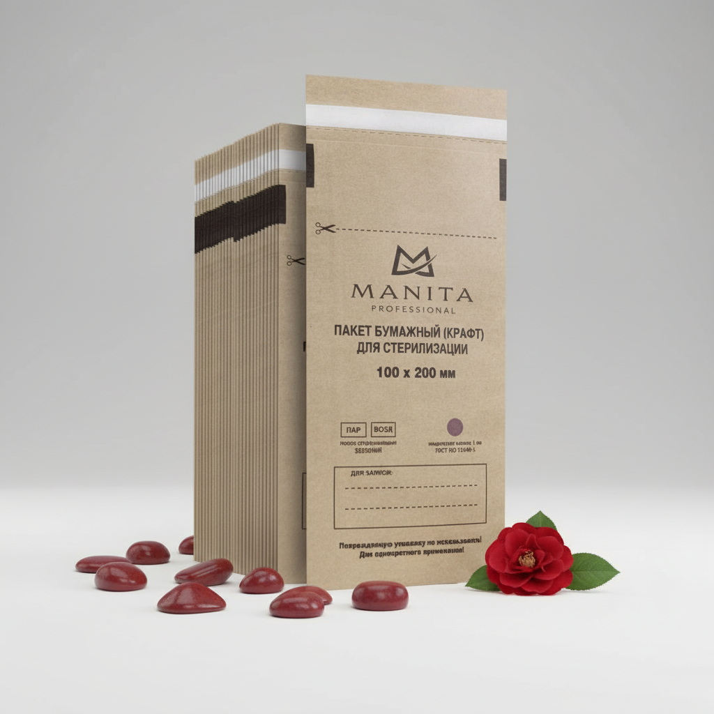 Крафт-пакет MANITA PROFESSIONAL Пакет бумажный (КРАФТ) для стерилизации 100*200 (100шт в уп.)