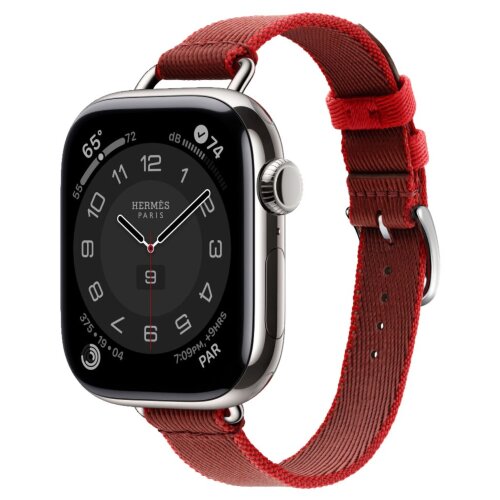 Apple Watch Series 11 Hermes 42mm Twill Jump Attelage Single Tour Rouge Grenat / Vermillon