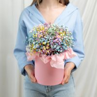 Шляпная коробка S гипсофила радужная