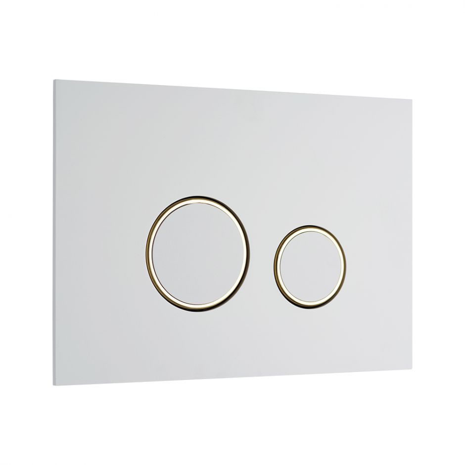 Белая клавиша для смыва KKPOL Aquafiori Sfera 350/AFS/057-30-00 с золотыми элементами