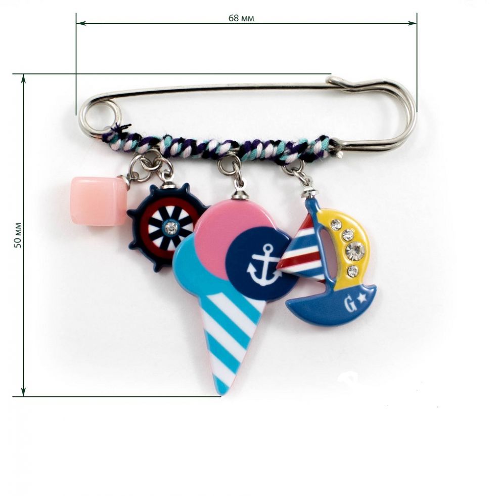 Брошь Булавка с подвесками 68х50 мм цвет серебро Разные дизайны (BU)