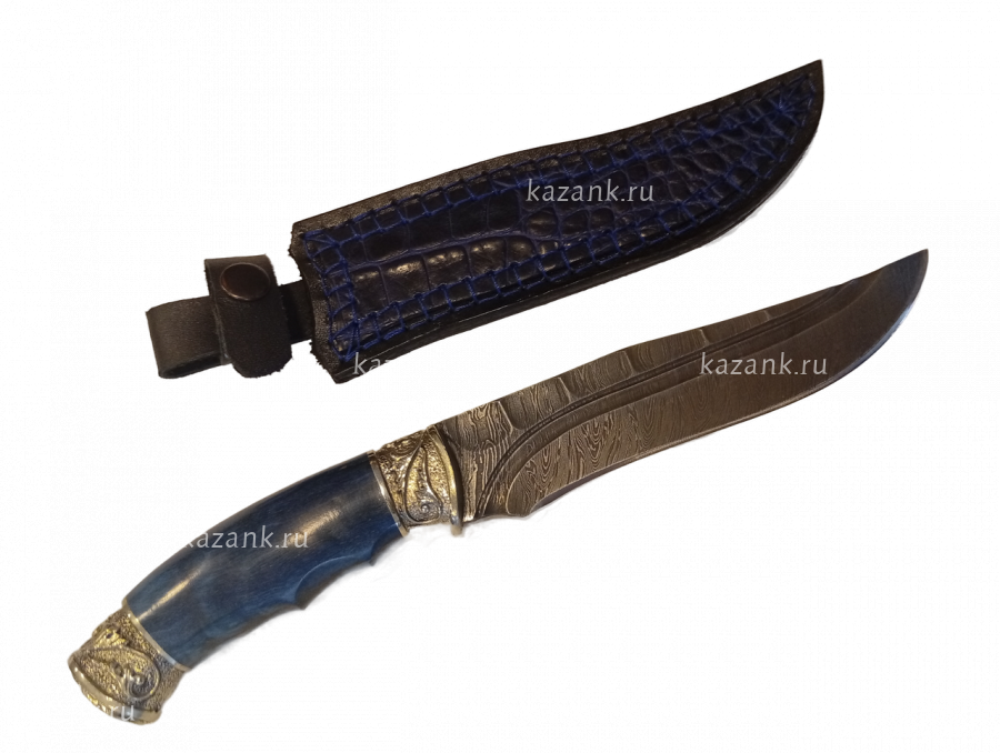 Нож   Дамасская сталь, синяя карелка