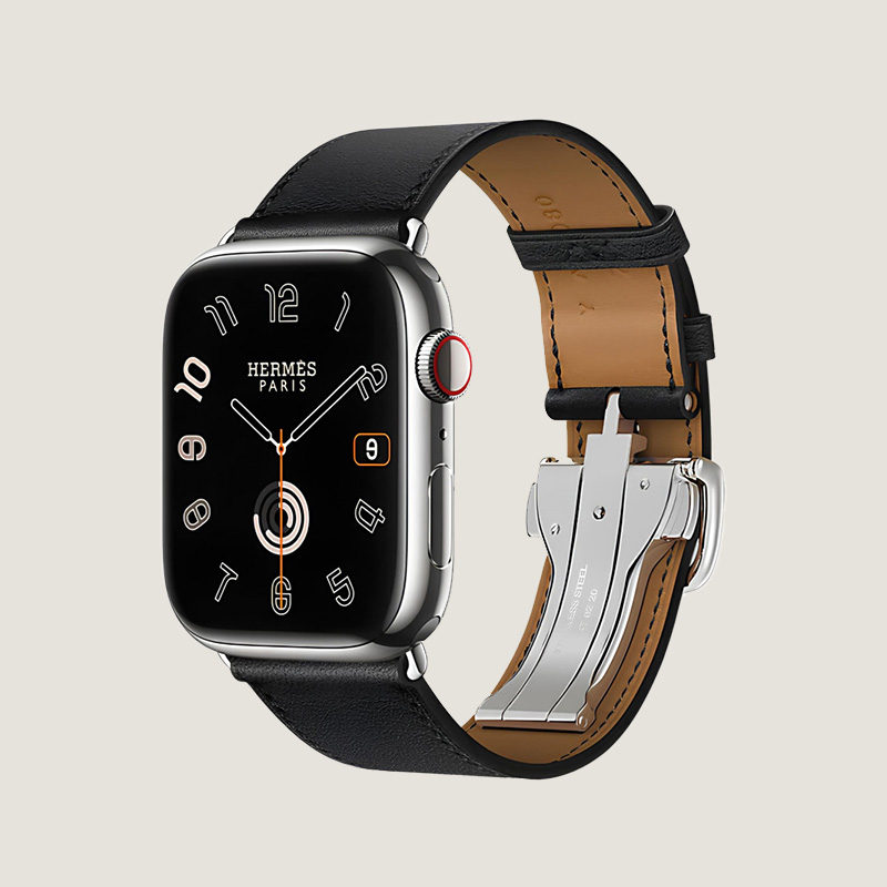 Часы Apple Watch Hermès Series 11 GPS + Cellular 46mm Silver Titanium Case with Noir Swift Leather Single Tour Deployment Buckle
