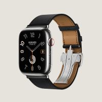 Часы Apple Watch Hermès Series 11 GPS + Cellular 46mm Silver Titanium Case with Noir Swift Leather Single Tour Deployment Buckle