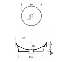 Накладная раковина Kerasan Ciotola 355801, круглая 45x45 см схема 2