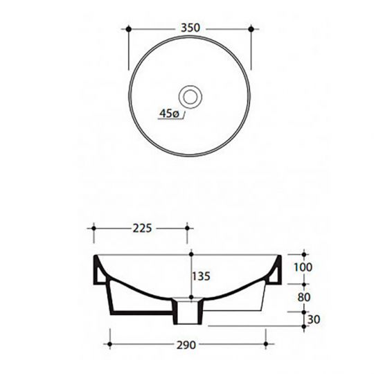 Накладная раковина Kerasan Ciotola 355801, круглая 45x45 см схема 2