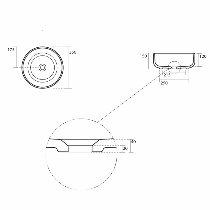Накладная раковина Kerasan Nolita 534501, круглая 35x35 см ФОТО