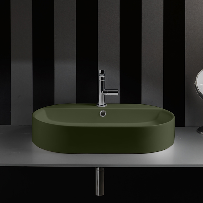 Изображение Зеленая накладная раковина Kerasan Ciotola 028511*1, закругленная 65x40 см