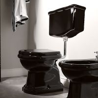 Унитаз Kerasan Retro 72х38.5см., приставной, с низким бачком, слив в пол, цвет черный глянцевый схема 1