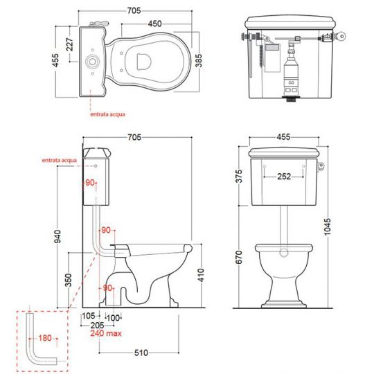 Унитаз Kerasan Retro 72х38.5см., приставной, с низким бачком, слив в пол, цвет черный глянцевый схема 2