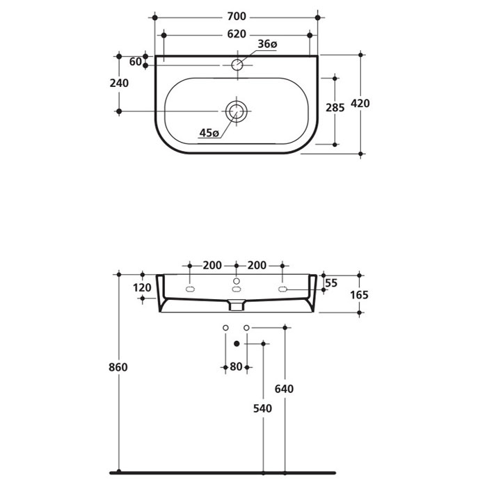 Подвесная раковина Kerasan Flo 315001*1, прямоугольная 70x42 см ФОТО