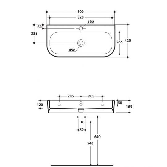 Подвесная раковина Kerasan Flo 315101*1, прямоугольная 90x42 см схема 2