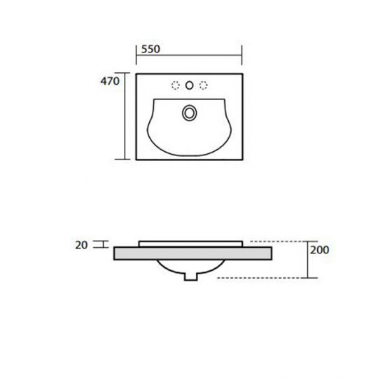 Встраиваемая снизу раковина Kerasan Bentley 394201*1, прямоугольная 55x47 см схема 2