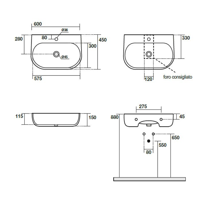 Подвесная раковина Kerasan Nolita 534101*1, закругленная 60x45 см ФОТО