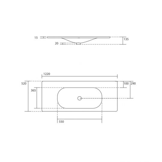 Накладная раковина Kerasan Shape 548031*1, прямоугольная 122x52 см схема 2
