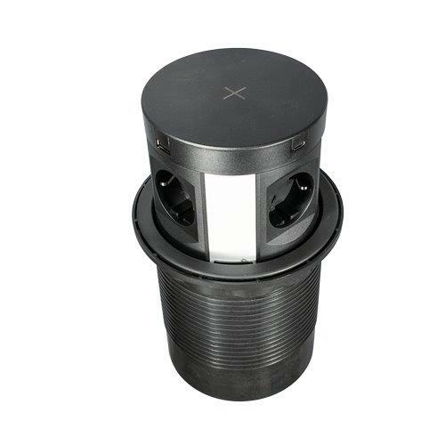 Выдвижной блок розеток, мини колонна MAC (с беспроводной зарядкой, на 4 розетки, 2 USB (A), 2 USB (C))