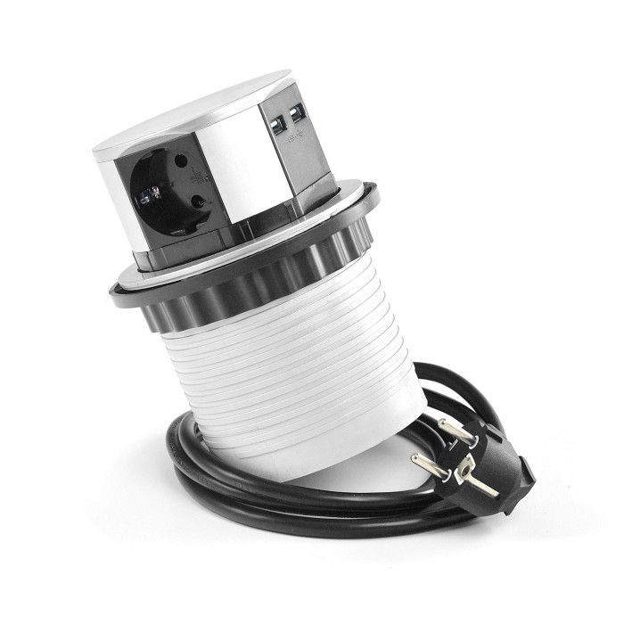 Выдвижная мини колонна розеток POLIS (на 3 розетки, 2 USB)