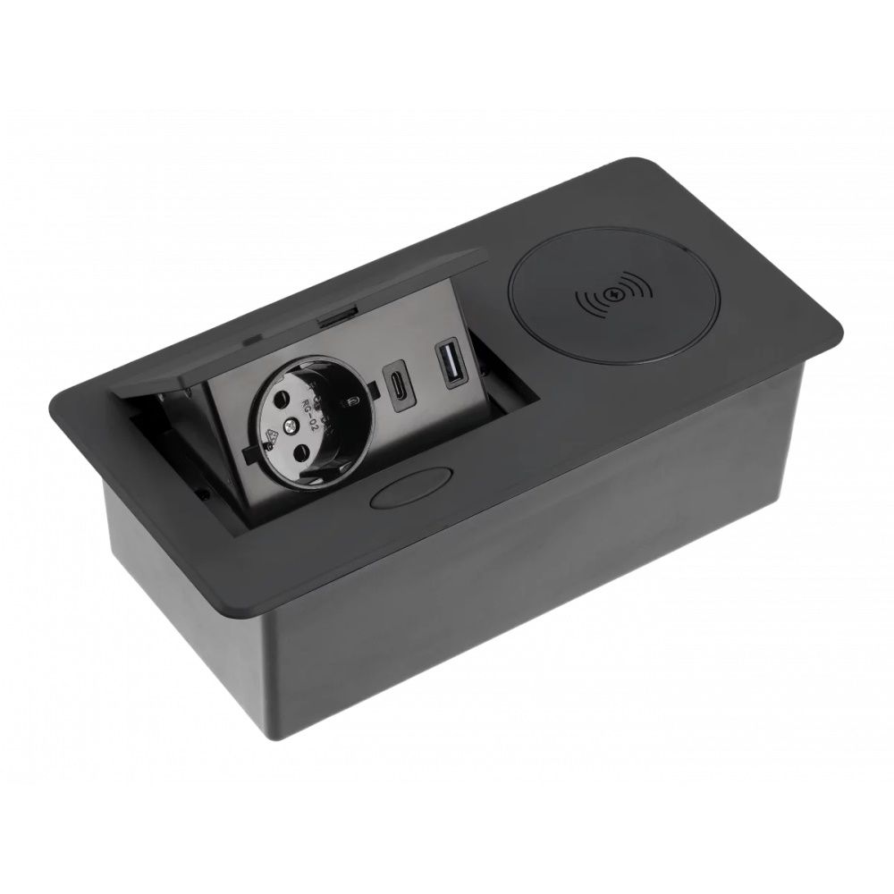 Выдвижная розетка с беспроводной зарядкой POLO (на 1 розетку, беспроводную зарядку, USB A и USB C)