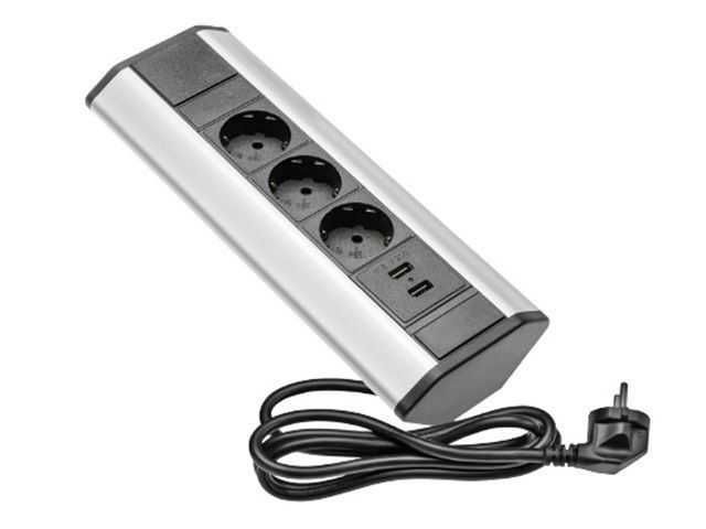 Удлинитель угловой ODEN (на 3 EURO розетки, 2 USB)