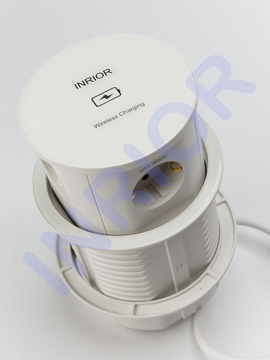 Выдвижной блок розеток, мини колонна MAC-01(с беспроводной зарядкой 15W, на 3 розетки, 1 USB (A), 1 USB (C) 20W)