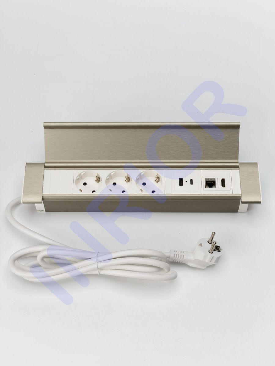 Розетка встраиваемая, врезная, офисная, удлинитель для офиса информационный WL-03(HDMI, RJ45 5 eUTP, USB C, USB A, 3 EURO)