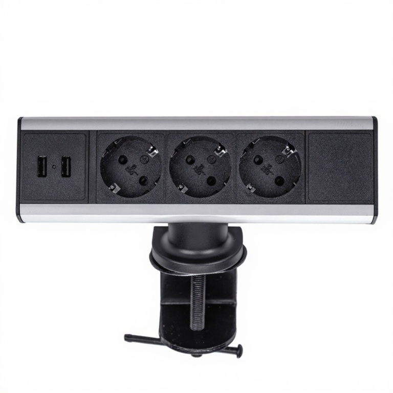 Розеточный блок на струбцине CROSS (на 3 EURO розетки, 2 USB)