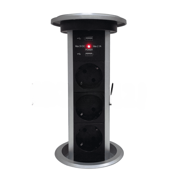 Сенсорная выдвижная розетка GENERAL с электроприводом (на 3 EURO розетки, 2 USB)