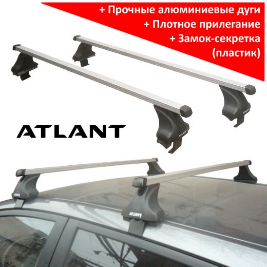 Багажник на крышy Toyota Prius, Атлант, прямоугольные дуги, опора E