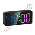 Часы эл. сетев. OT-CLT09 Черные RGB (будил, темпер, дата) (без блока) (5В)