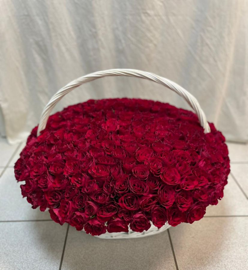 301 красная роза в корзине
