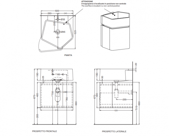 Тумба под раковину подвесная Cielo Kanto KAM50E/KAM50L 50х52х40 см схема 4