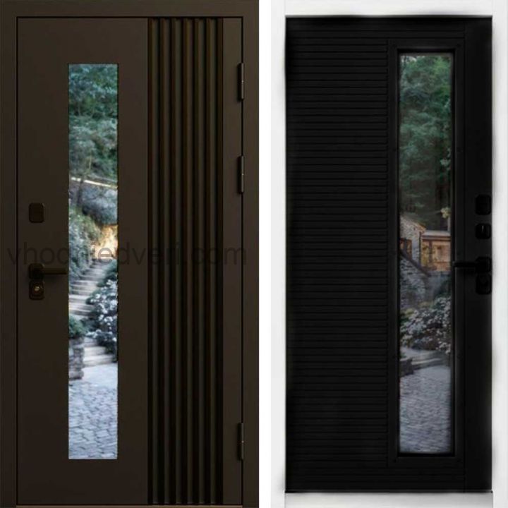 Входная дверь Termo-door Фортис Муар коричневый 8019 - Черный кварц, белый короб с терморазрывом и стеклопакетом