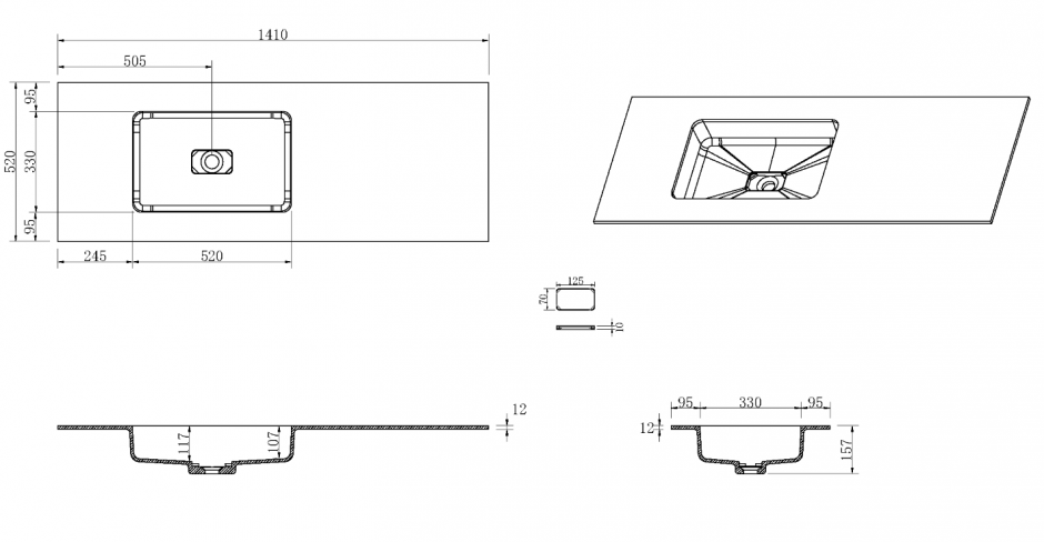 Раковина накладная с крылом Armadi Art Quatro 793-140-W-A 141х52 см ФОТО