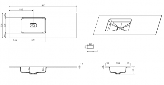 Раковина накладная с крылом Armadi Art Quatro 793-140-W-A 141х52 см схема 2