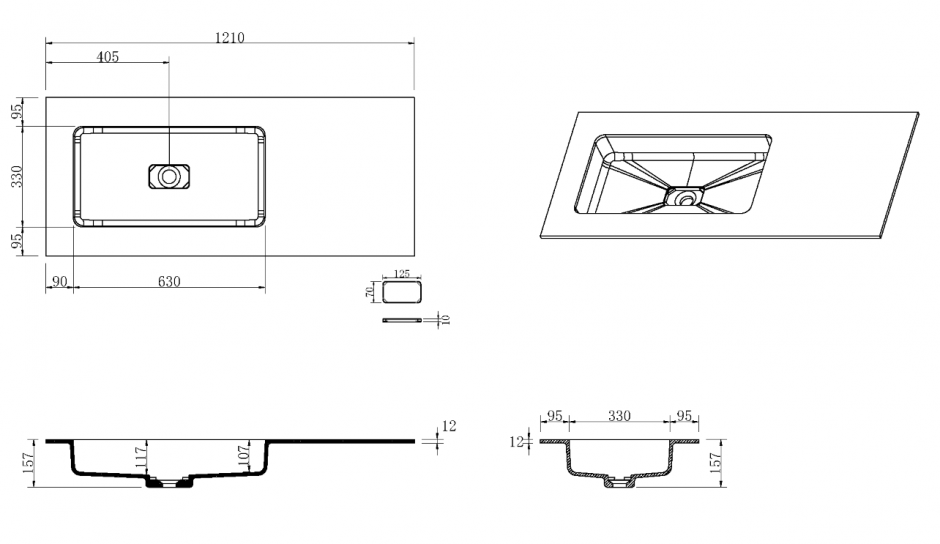 Черная раковина-моноблок Armadi Art Quatro 793-120-A-L 121х52 см, чаша слева ФОТО