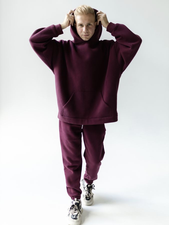 Худи оверсайз с начесом каберне