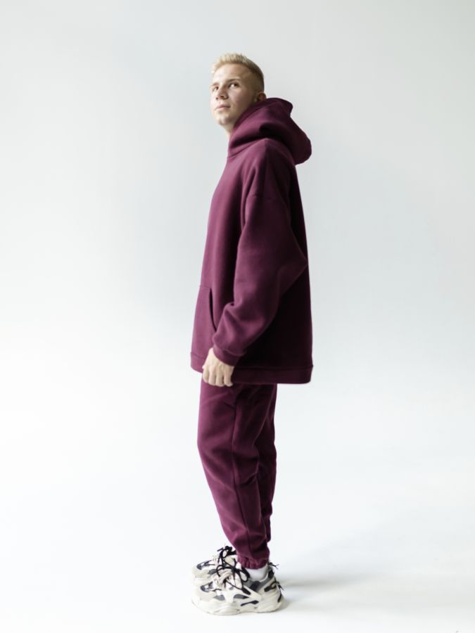 Худи оверсайз с начесом каберне