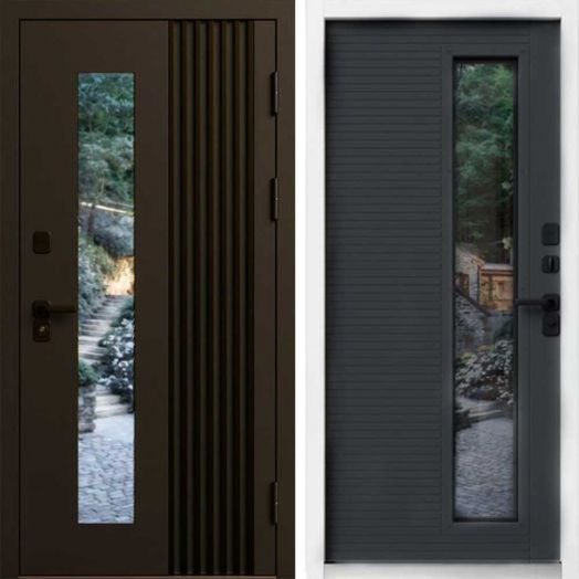 Входная дверь Termo-door Фортис Муар коричневый 8019 - Графит, белый короб с терморазрывом и стеклопакетом