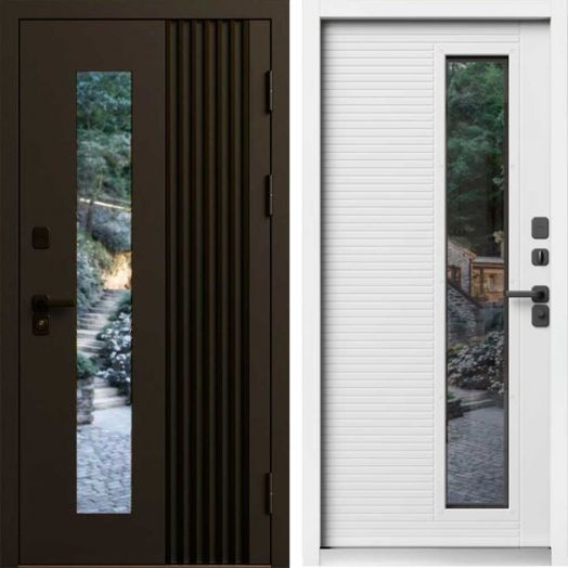 Входная дверь Termo-door Фортис Муар коричневый 8019 - Лиственница, белый короб с терморазрывом и стеклопакетом