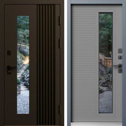 Входная дверь Termo-door Фортис Муар коричневый 8019 - Серая с терморазрывом и стеклопакетом