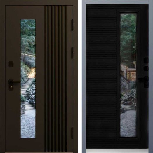Входная дверь Termo-door Фортис Муар коричневый 8019 - Черный кварц с терморазрывом и стеклопакетом