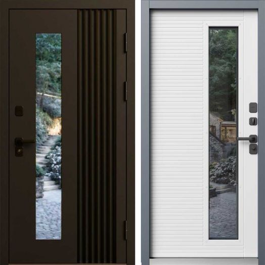 Входная дверь Termo-door Фортис Муар коричневый 8019 - Белый софт с терморазрывом и стеклопакетом