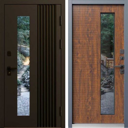 Входная дверь Termo-door Фортис Муар коричневый 8019 - Дуб с терморазрывом и стеклопакетом