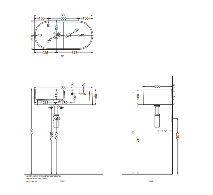 Накладная/подвесная овальная раковина Cielo Les Petites LPLAO60/LPLAO60SF 60х30х16 см ФОТО